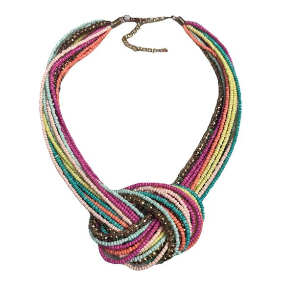 Beaded Statement Necklace Seed Bead Knot Boho Multicolor Jewelry 17 - 20" - Picture 1 of 14